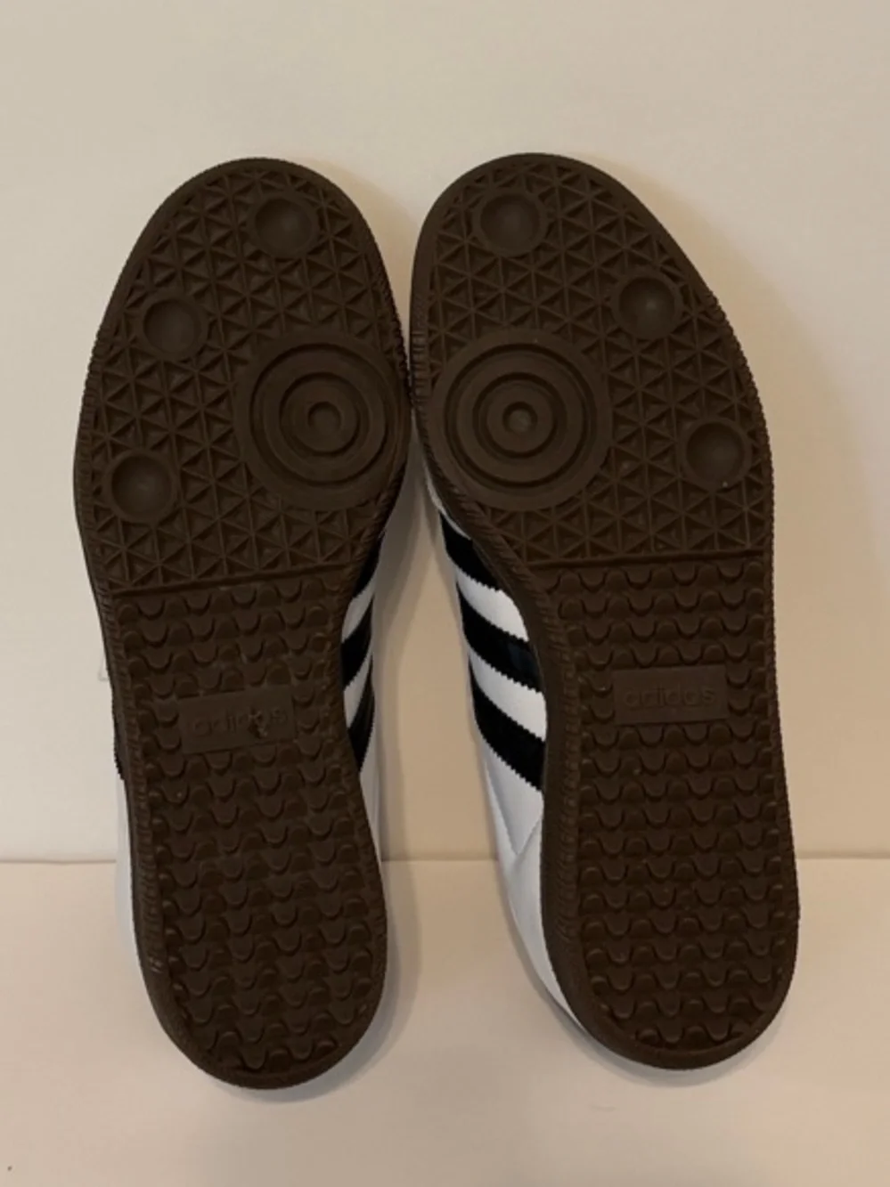 adidas Men’s Samba White Sneakers with Black Stripes and Brown Gum Sole